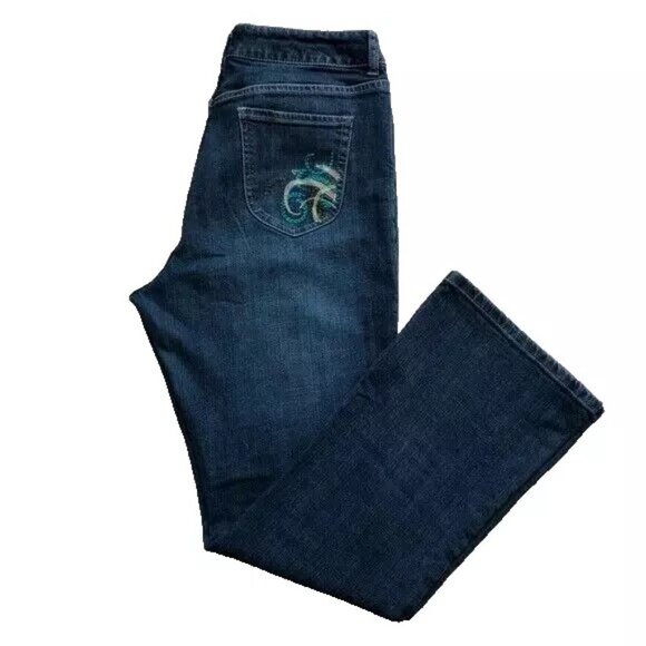 Chicos Platinum Denim Bootcut Jeans 2.5 Short or 14 Embroidered Great Condition - Picture 1 of 9